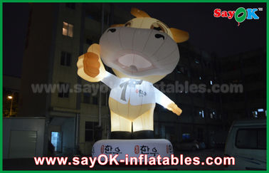 Quảng cáo 10m Giant Oxford Cow Inflatable Cartoon Màu trắng với đèn LED Nhân vật hoạt hình cho bữa tiệc sinh nhật