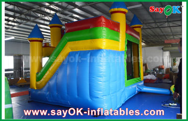 Trẻ em màu xanh / vàng thương mại nhà bounce inflatable với trượt 3 năm bảo hành