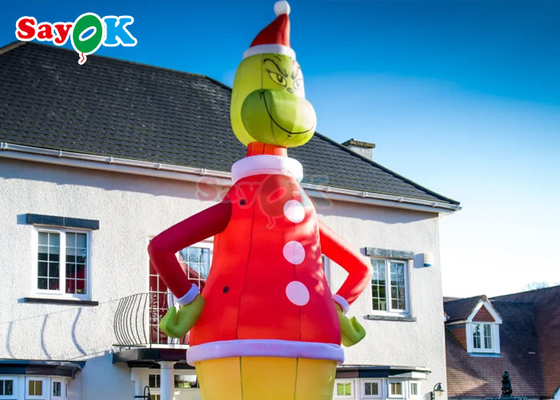 30ft Grinch nhân vật hoạt hình bơm lên màu xanh lá cây quái vật nón Giáng sinh gia đình bơm lên đứng trang trí