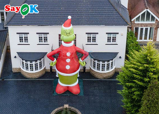 30ft Grinch nhân vật hoạt hình bơm lên màu xanh lá cây quái vật nón Giáng sinh gia đình bơm lên đứng trang trí
