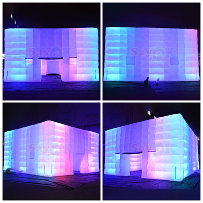 Tùy chỉnh White Square LED Light Tents Camping Party Event Bán trại bơm để thuê