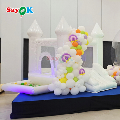 Nhà Bật Nhún Trắng Nhỏ Dành Cho Tiệc Cưới, Lâu Đài Bơm Hơi với Hố Bóng
