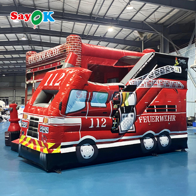 Nhà hơi chủ đề Trạm cứu hỏa Sayok, Tổ hợp nhà hơi bơm hơi hình xe cứu hỏa, Cầu trượt lâu đài nhún cho trẻ em