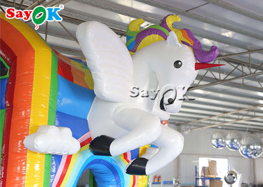 Sân chơi ngoài trời Pvc Rainbow Inflatable Unicorn Bouncy Castle