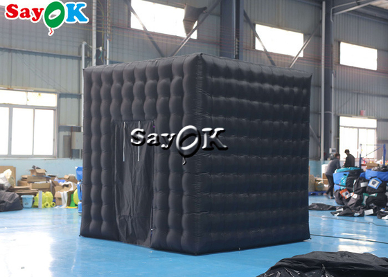 Lều tiệc bơm hơi 3mH 9,84FT Black Inflatable Cube Double Door Photo Booth With LED