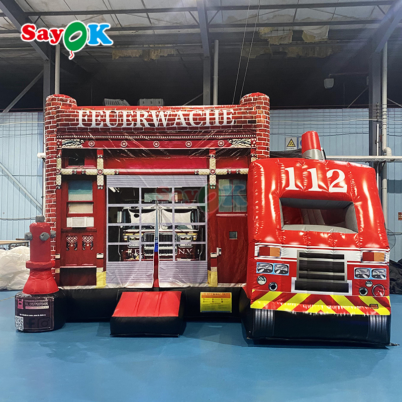 Nhà hơi chủ đề Trạm cứu hỏa Sayok, Tổ hợp nhà hơi bơm hơi hình xe cứu hỏa, Cầu trượt lâu đài nhún cho trẻ em