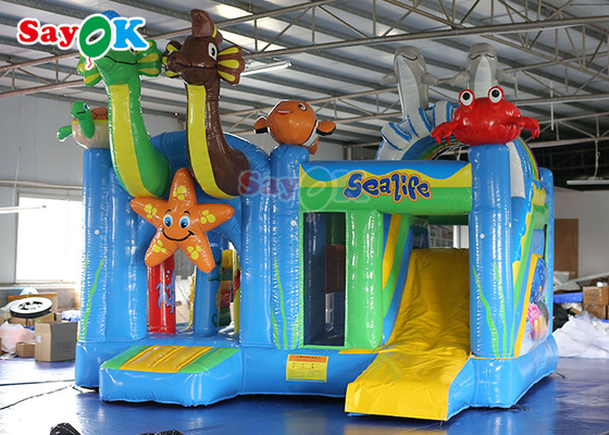 Bouncer bơm hơi 1000D Trượt nước trên không Nhảy Lâu đài Bouncy Chủ đề Đại dương Kết hợp Nhà Bounce với Hồ bơi