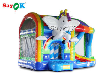 Sân chơi ngoài trời Pvc Rainbow Inflatable Unicorn Bouncy Castle